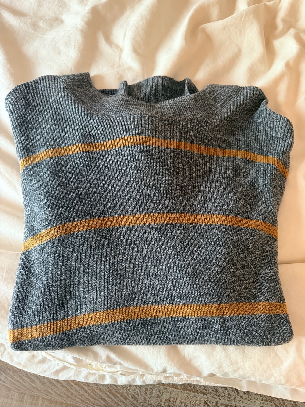 American Eagle Outfitters Gray Crewneck Sweater with Mustard Stripes